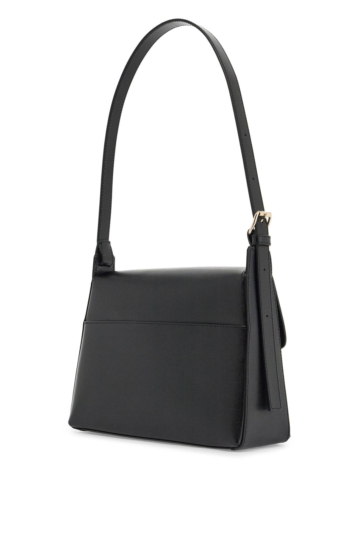 Minimalist Black Leather Women's Bag With Shoulder Strap And Flap Closure  - Black