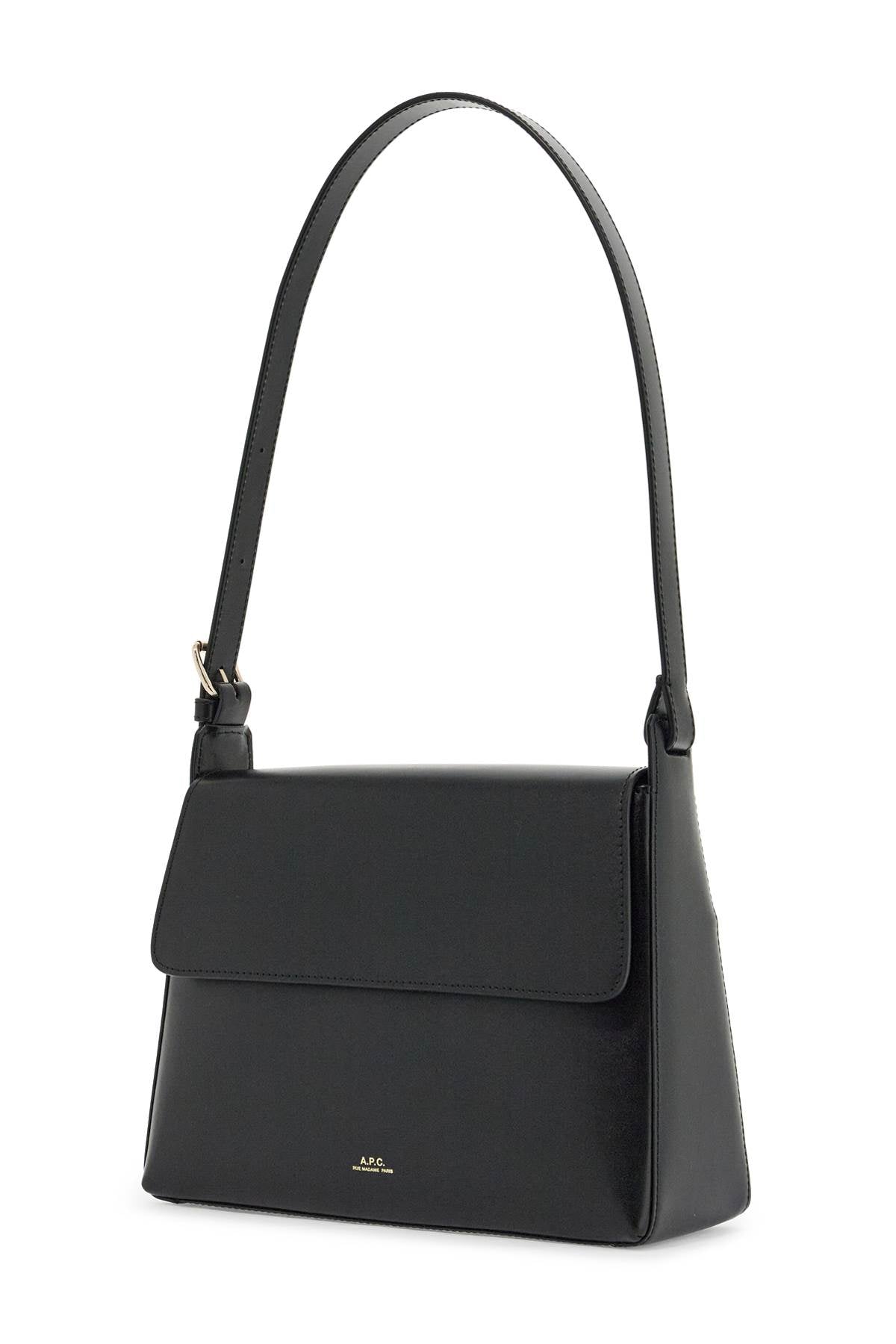 Minimalist Black Leather Women's Bag With Shoulder Strap And Flap Closure  - Black