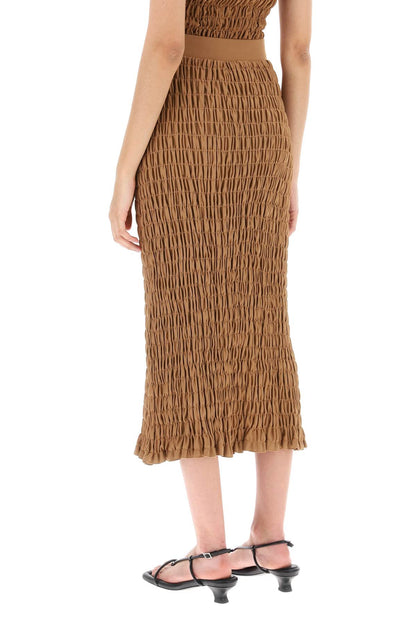 'emla' Smocked Pencil Skirt  - Brown