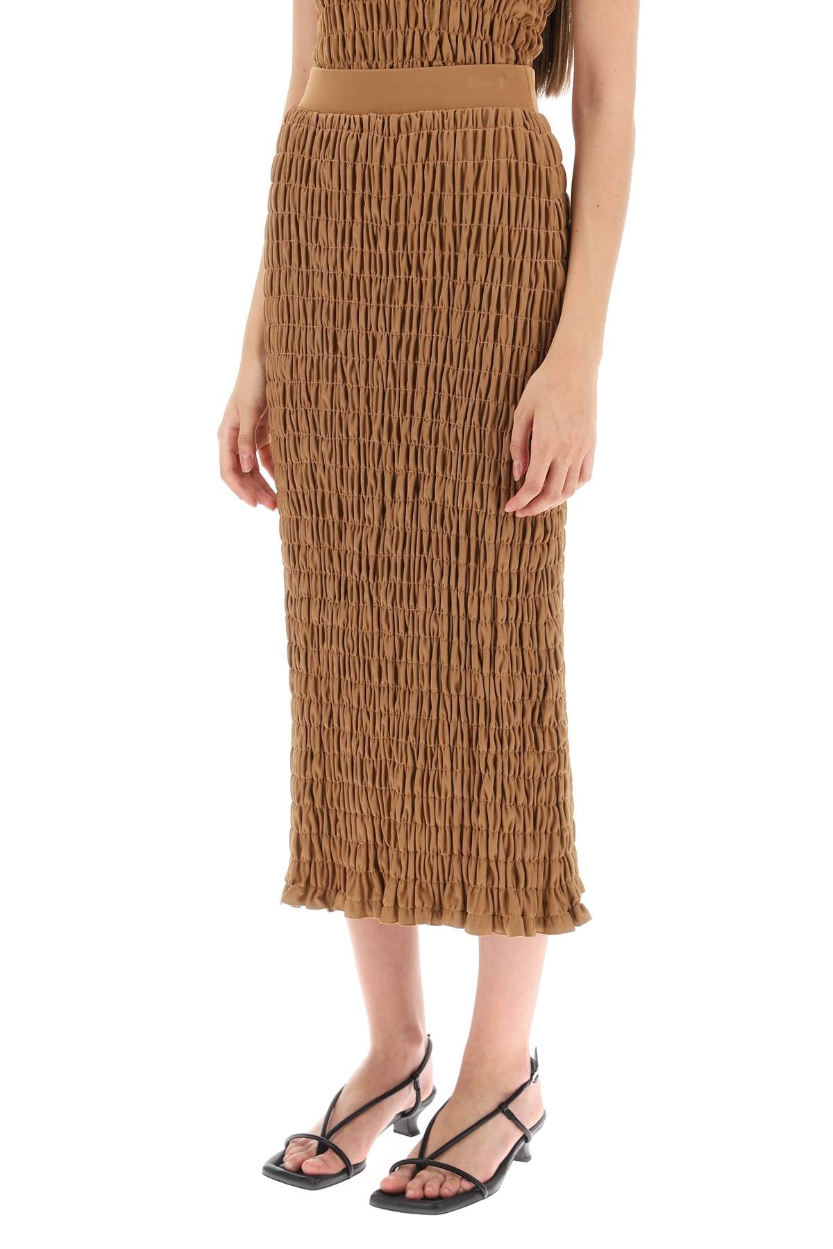 'emla' Smocked Pencil Skirt  - Brown