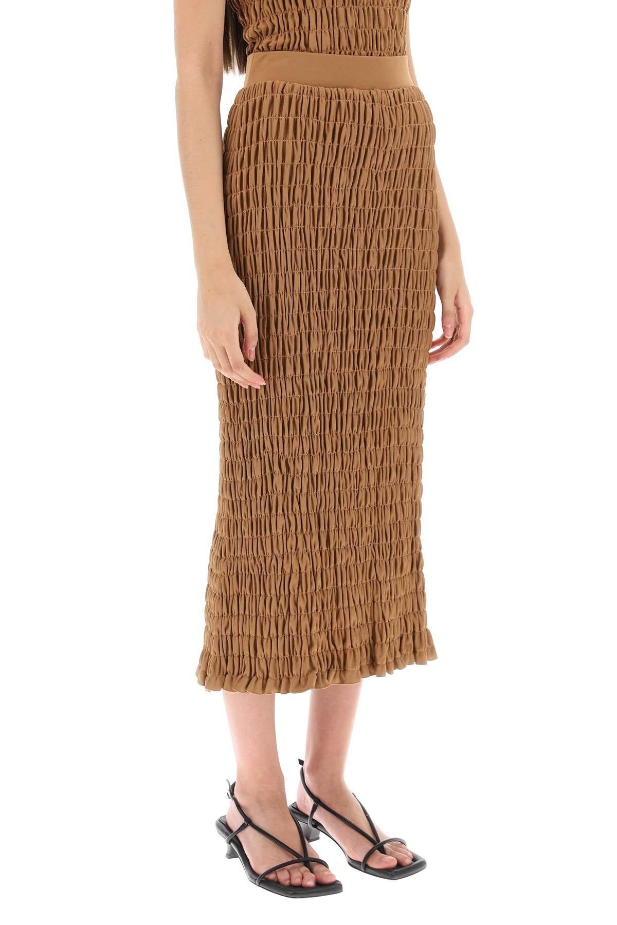 'emla' Smocked Pencil Skirt  - Brown