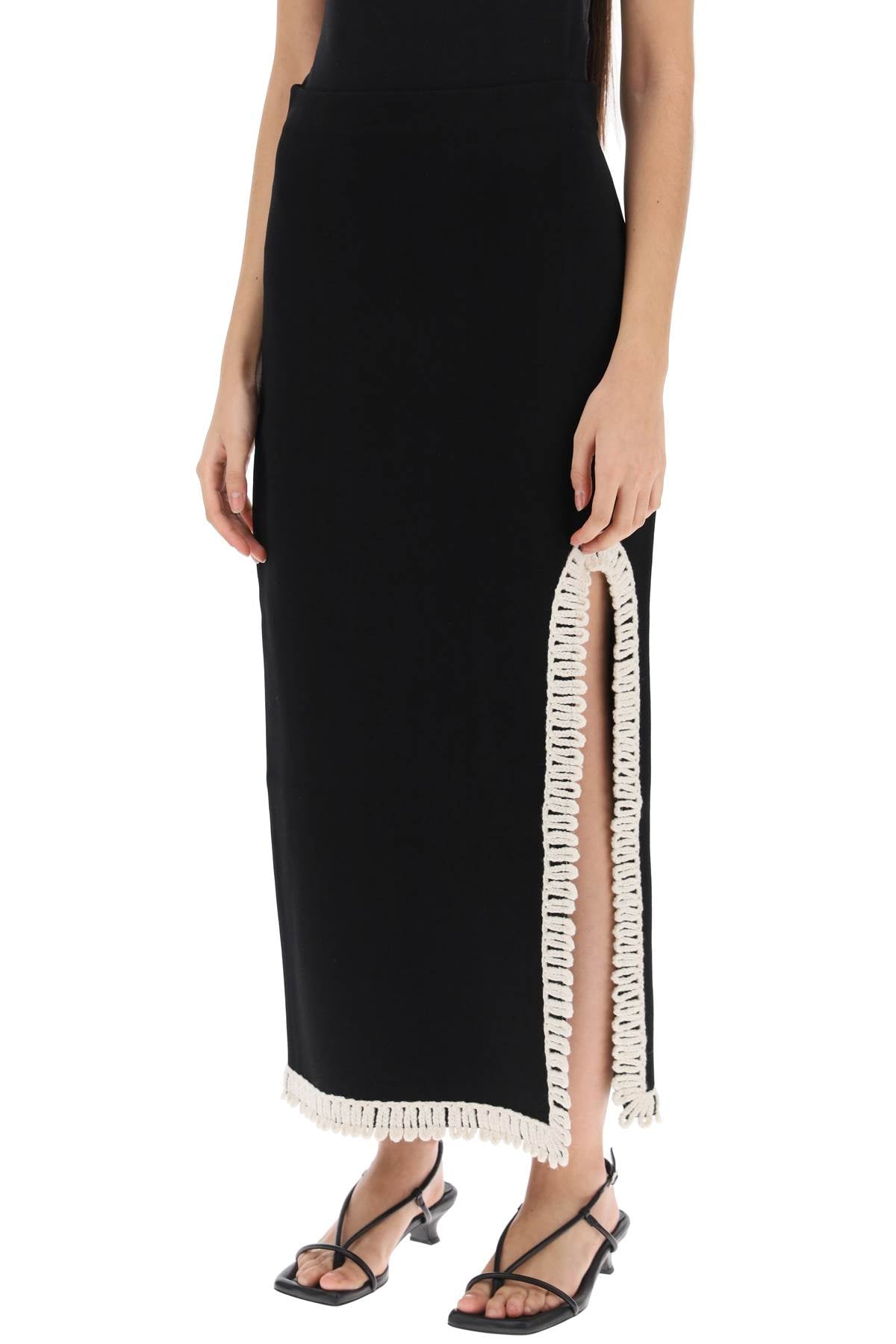 Gabie Maxi Skirt With Crochet Trims  - Black