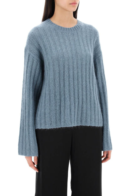 Ribbed Knit Pullover Sweater  - Light Blue