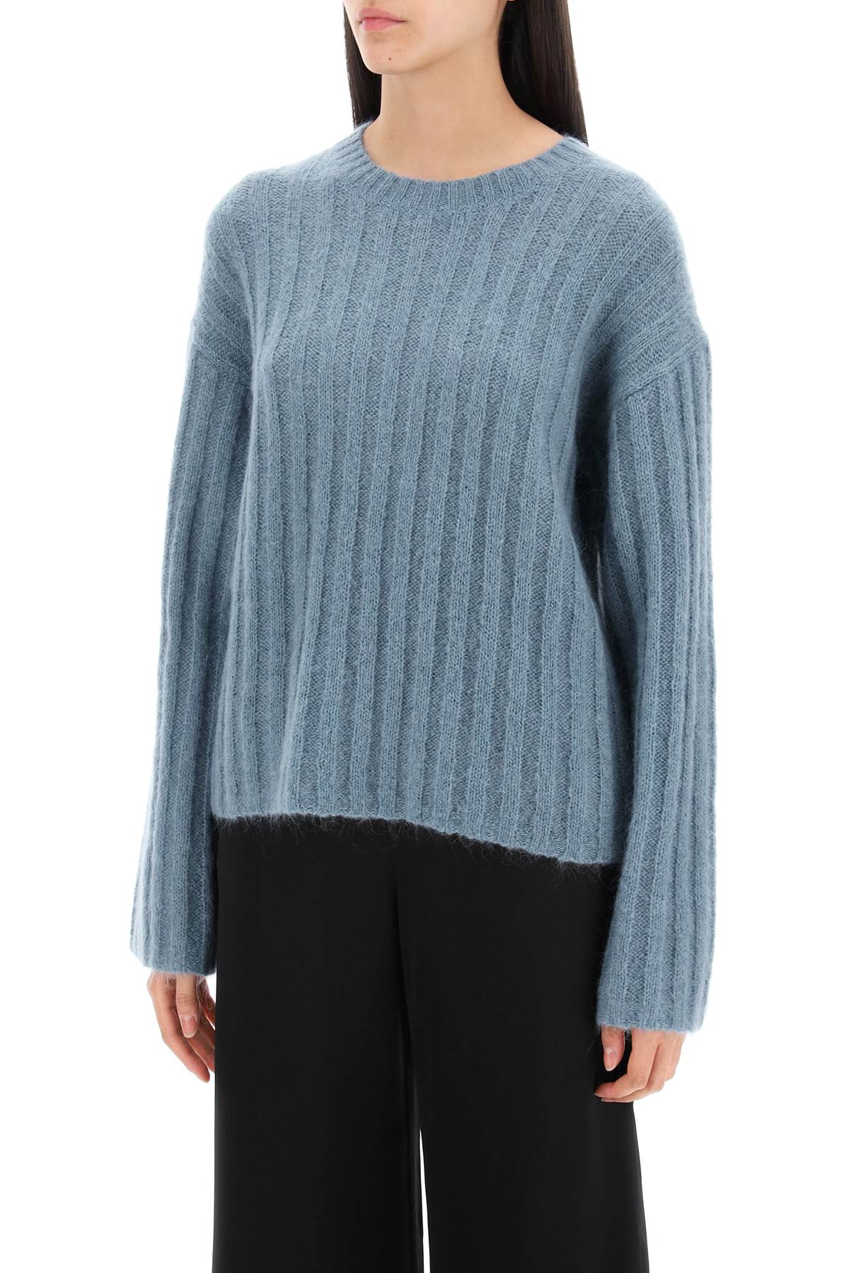 Ribbed Knit Pullover Sweater  - Light Blue