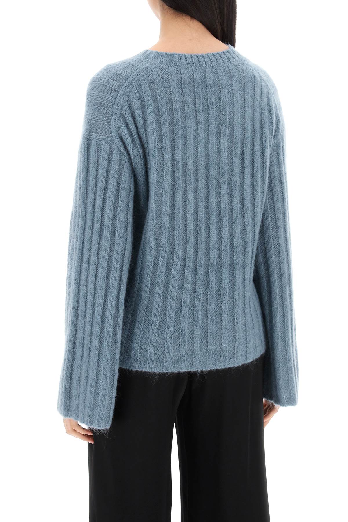 Ribbed Knit Pullover Sweater  - Light Blue