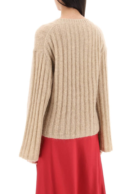 Ribbed Knit Pullover Sweater  - Beige