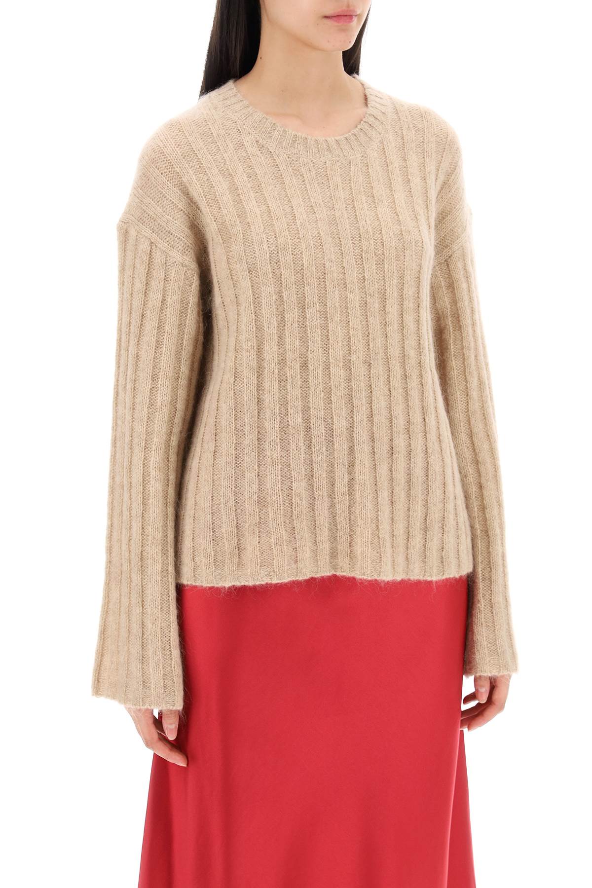 Ribbed Knit Pullover Sweater  - Beige