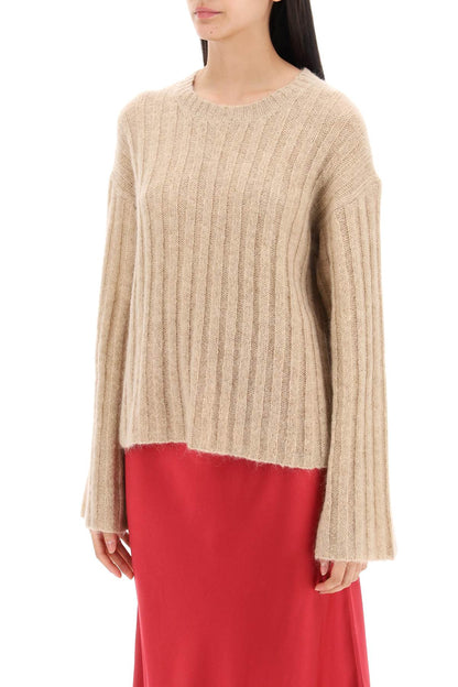 Ribbed Knit Pullover Sweater  - Beige