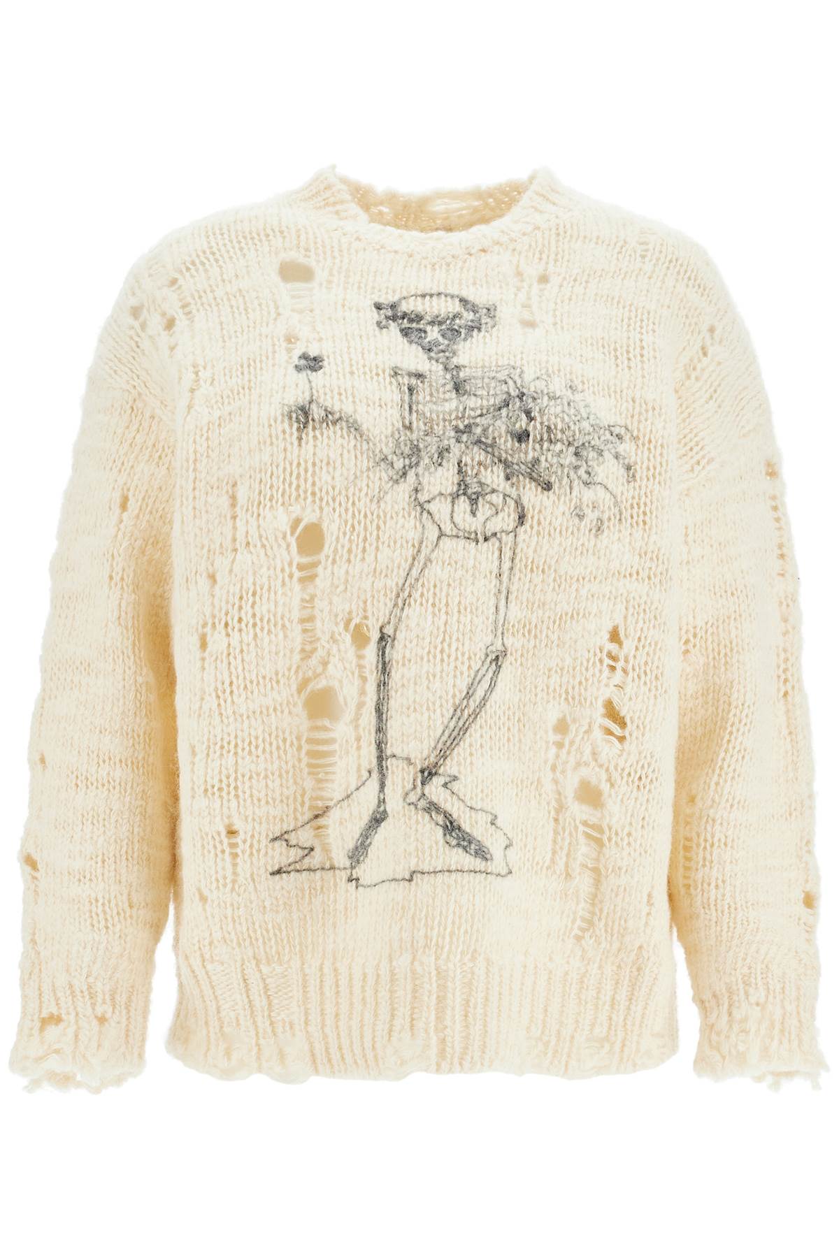 Destroyed Pullover With Skeleton Print.  - White