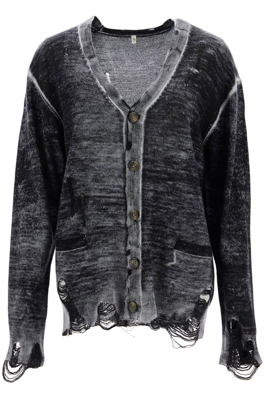 Distressed Detail Cardigan With  - Black