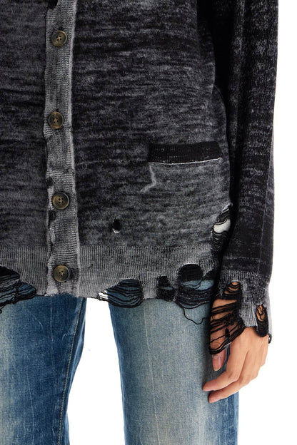 Distressed Detail Cardigan With  - Black