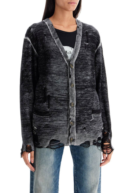 Distressed Detail Cardigan With  - Black