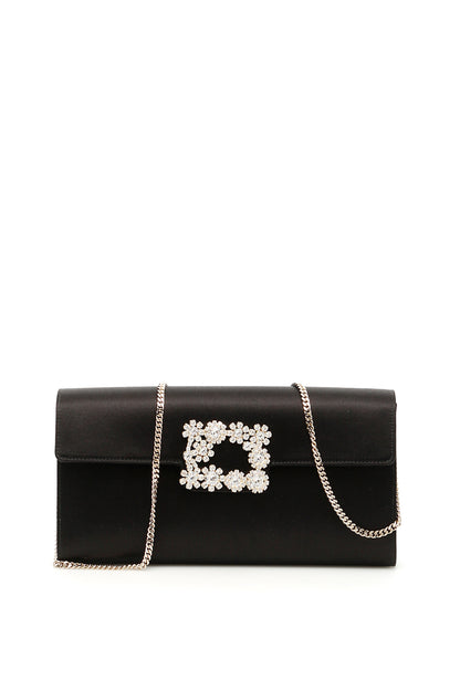 Flower Buckle Envelope Clutch  - Black