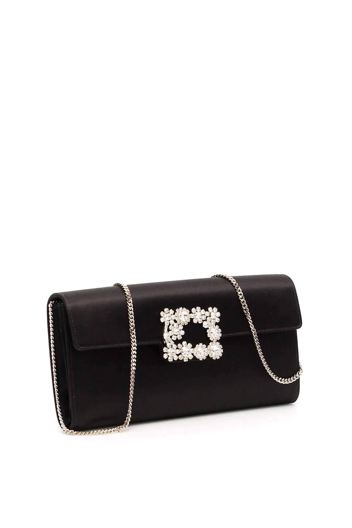 Flower Buckle Envelope Clutch  - Black