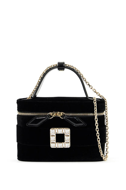 "micro Velvet Vanity Bag With Rhinestone Buck  - Black