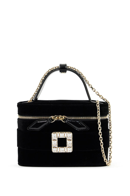 "micro Velvet Vanity Bag With Rhinestone Buck  - Black