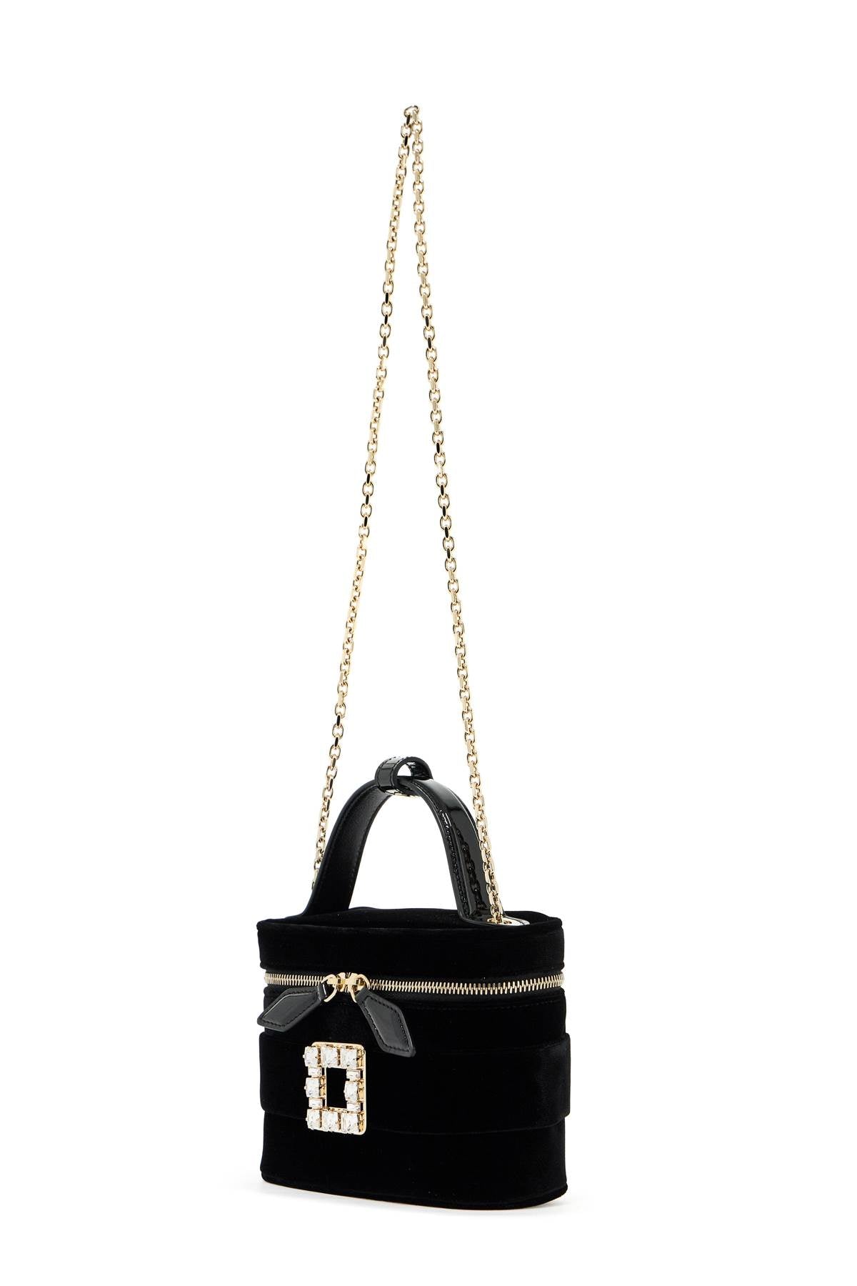 "micro Velvet Vanity Bag With Rhinestone Buck  - Black