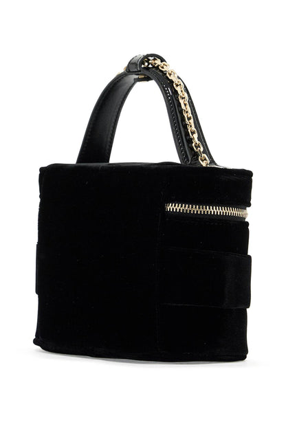 "micro Velvet Vanity Bag With Rhinestone Buck  - Black