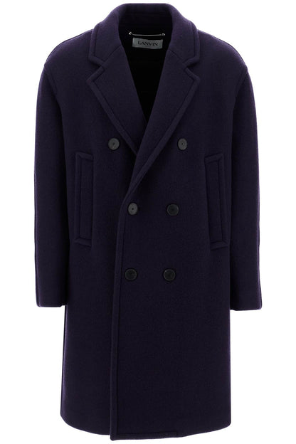 Double-breasted Heavy Wool Coat  - Blue