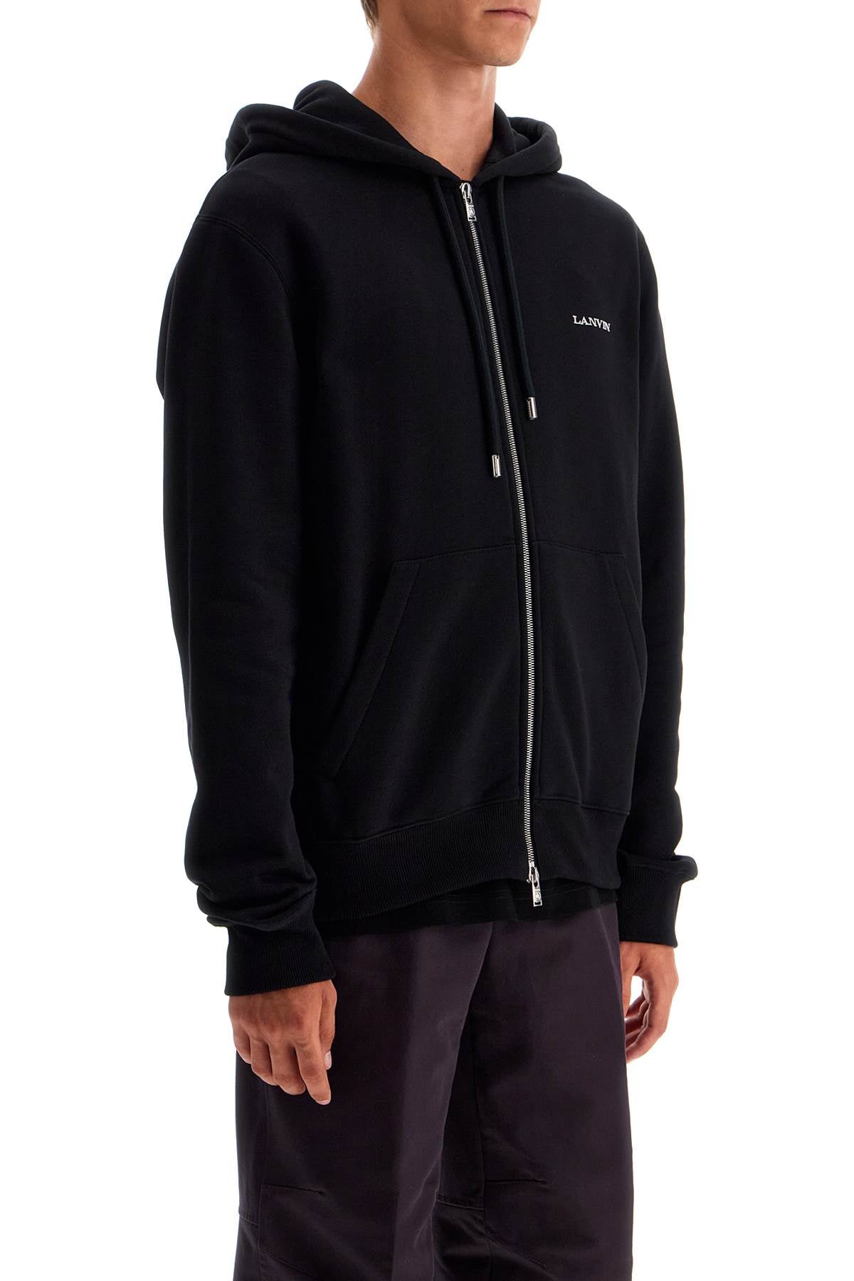 Hooded Sweatshirt With Zipper  - Black