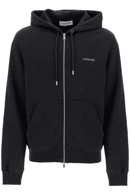 Hooded Sweatshirt With Zipper  - Black