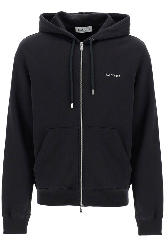 Hooded Sweatshirt With Zipper  - Black