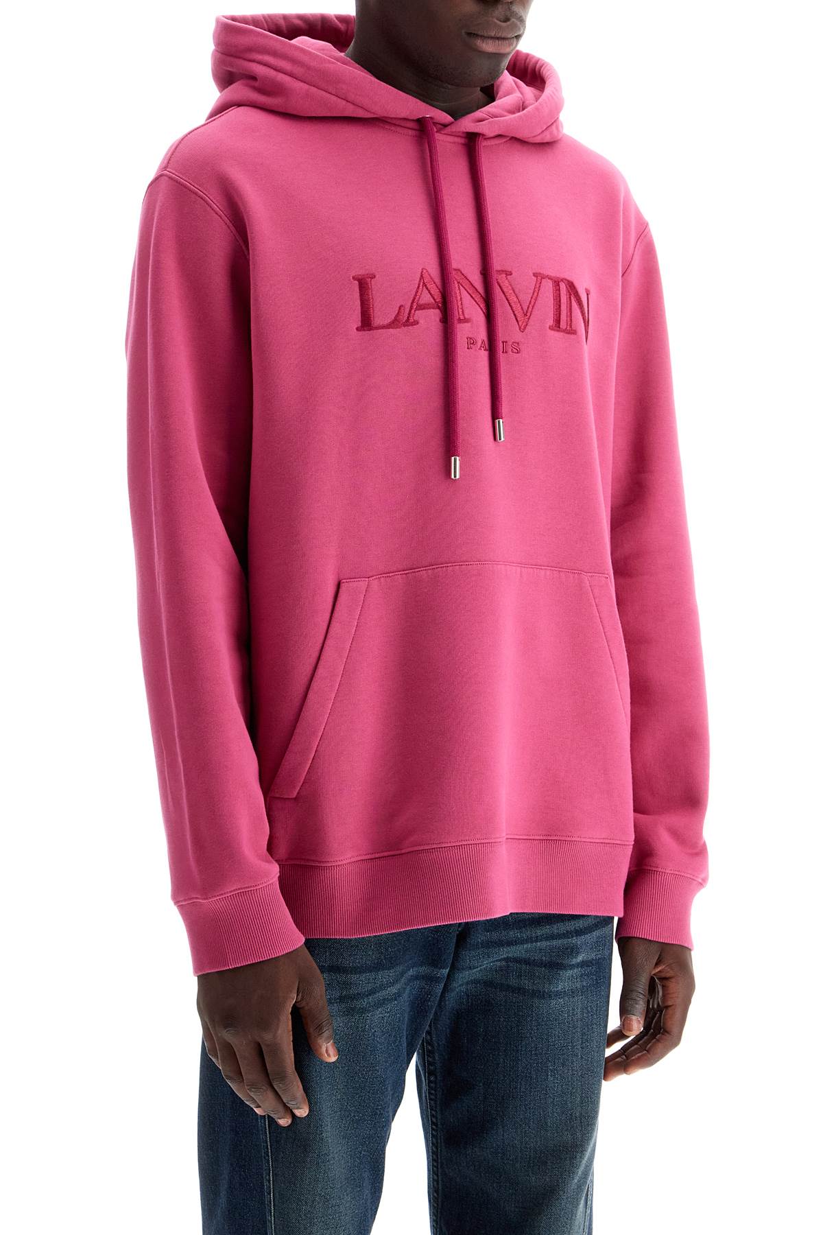 Hooded Sweatshirt With Embroidered Logo  - Fuchsia