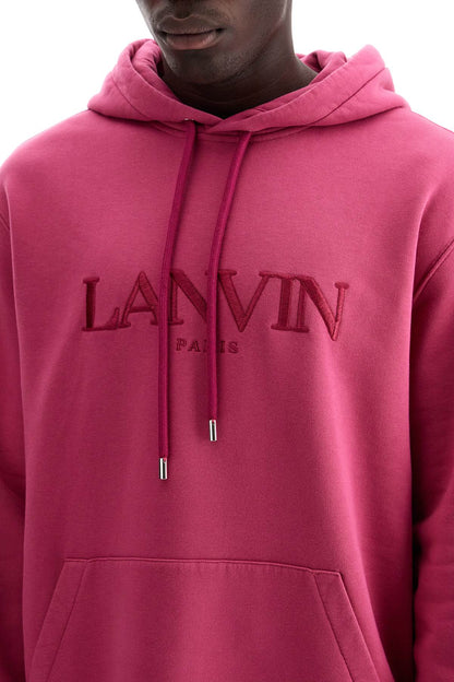 Hooded Sweatshirt With Embroidered Logo  - Fuchsia