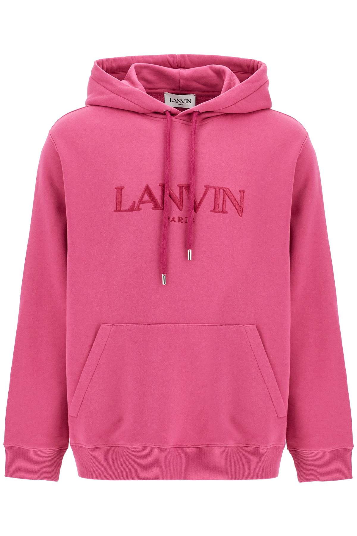 Hooded Sweatshirt With Embroidered Logo  - Fuchsia