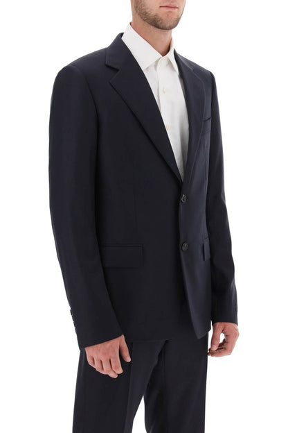 Single-breasted Jacket In Light Wool  - Blue