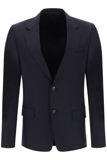 Single-breasted Jacket In Light Wool  - Blue