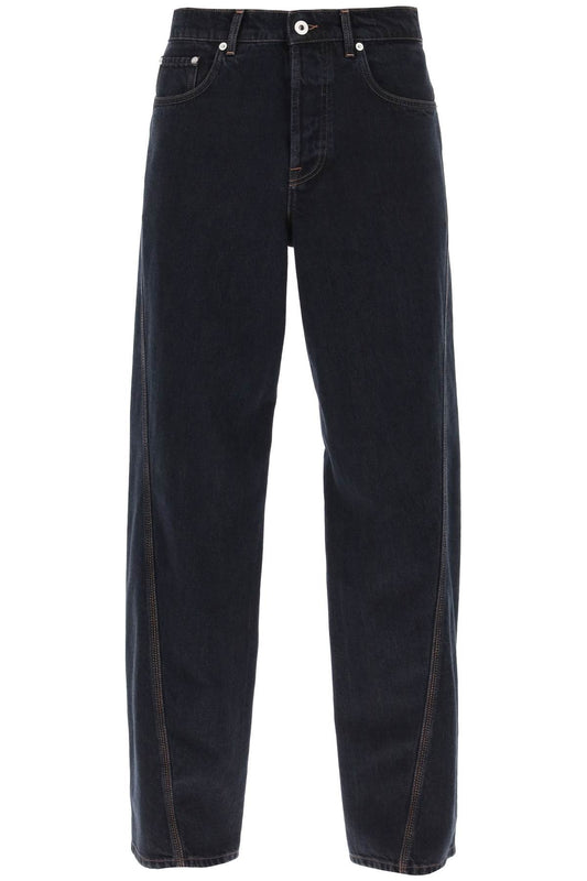 Baggy Jeans With Twisted Seams  - Blue