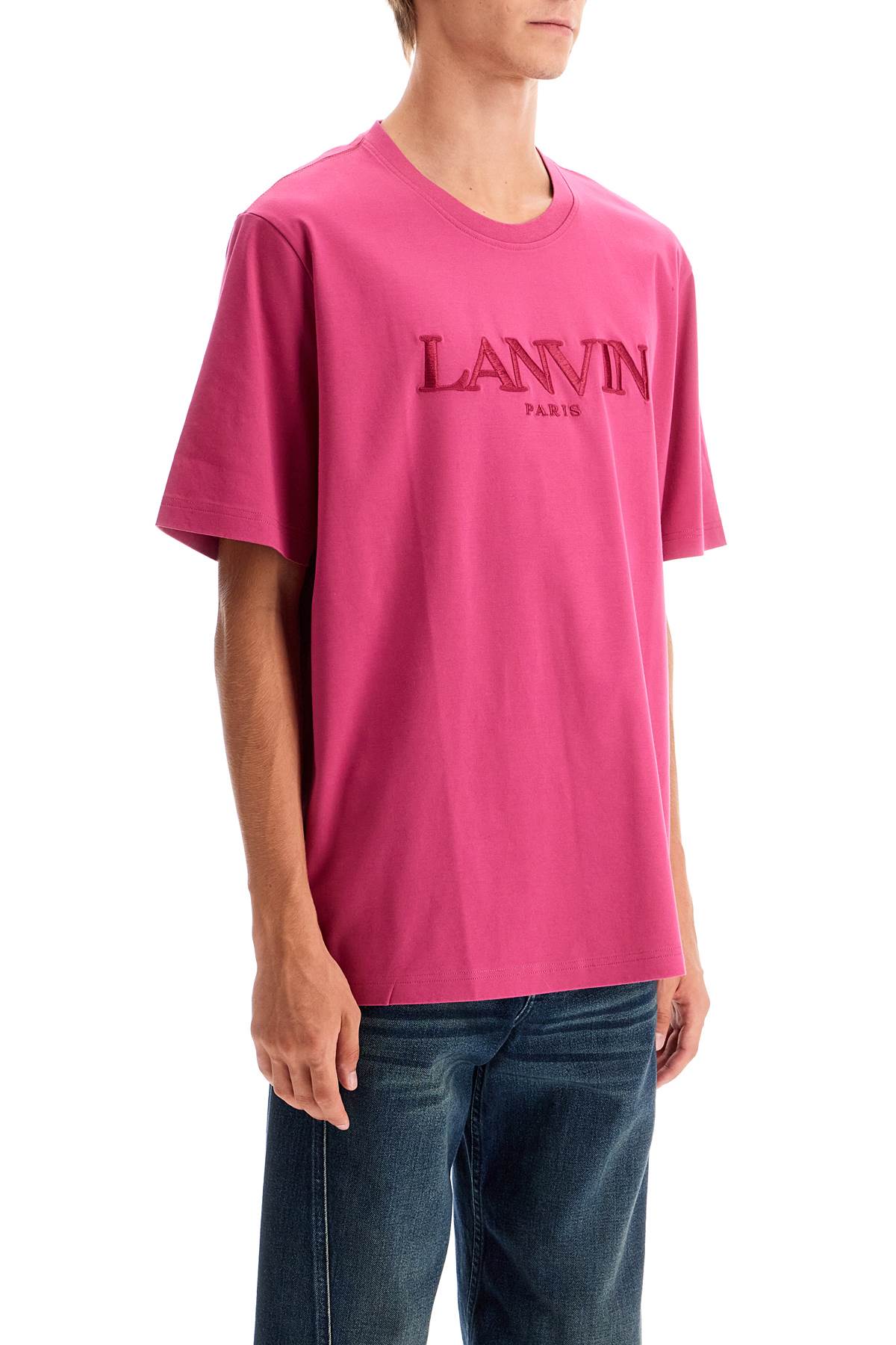 T-shirt With Embroidered Logo Design  - Pink