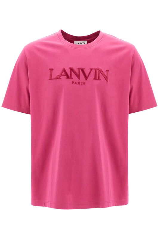 T-shirt With Embroidered Logo Design  - Pink