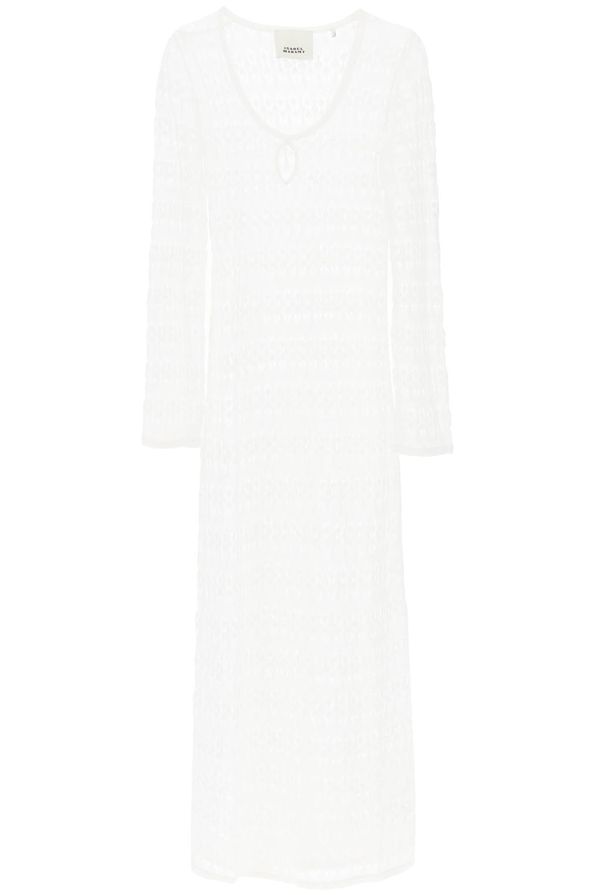 Long Embroidered Cotton Poros Dress.  - Bianco