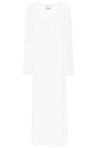 Long Embroidered Cotton Poros Dress.  - Bianco