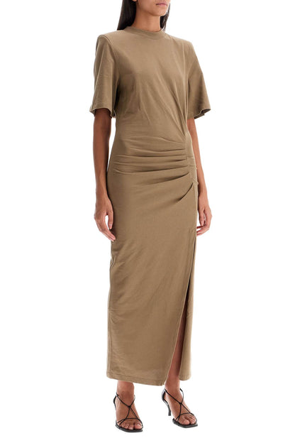 Draped Dress With Padded Shoulders  - Khaki