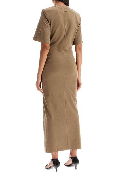 Draped Dress With Padded Shoulders  - Khaki