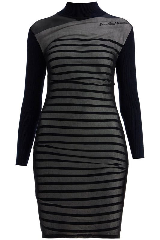 'striped Mini Dress In Two  - Black