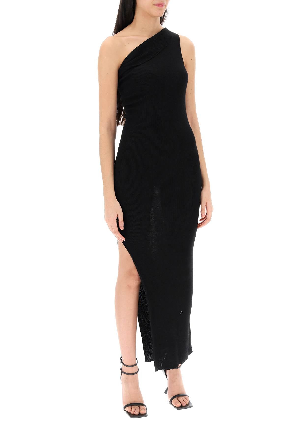 Knitted One-shoulder Dress  - Black