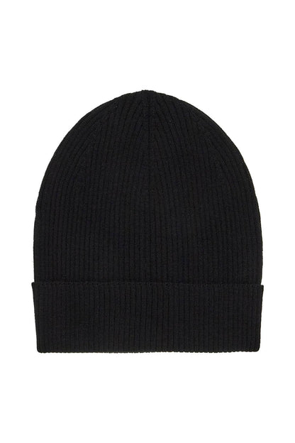 Virgin Wool Beanie Hat In Eight  - Black