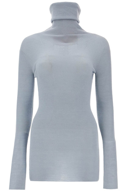 High-neck Wool Pullover Sweater  - Light Blue