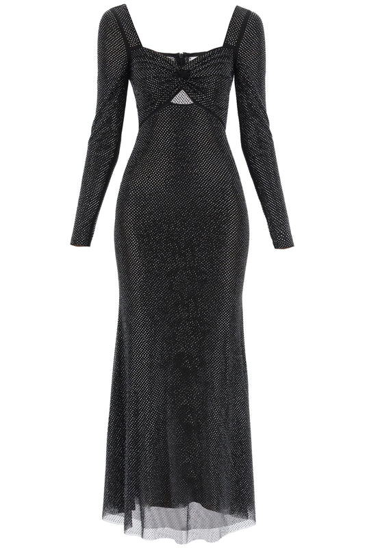 Maxi Dress In Rhinestone-embellished Mesh  - Black