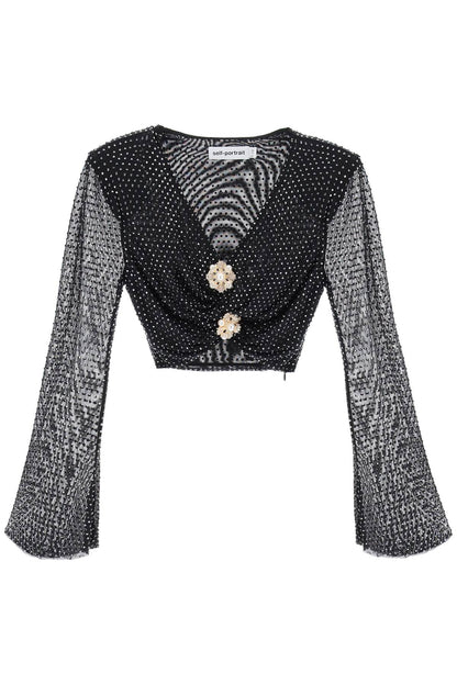 Rhinestone-studded Cropped Top With Diamanté Brooches  - Black