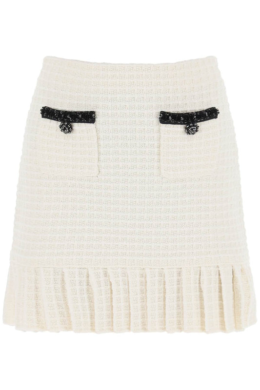 Knitted Mini Skirt With Sequins  - White