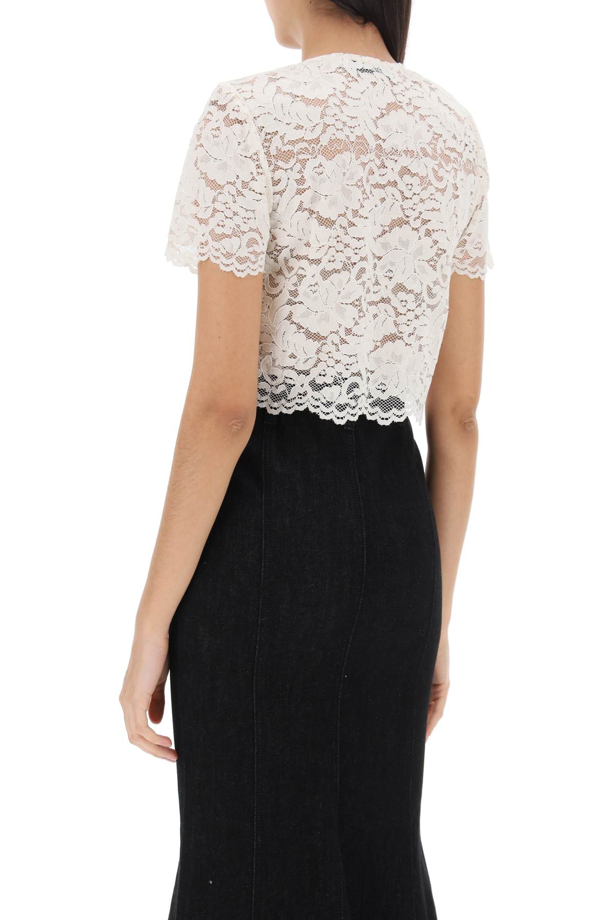 Lace Cropped Top With Diamanté Buttons  - White