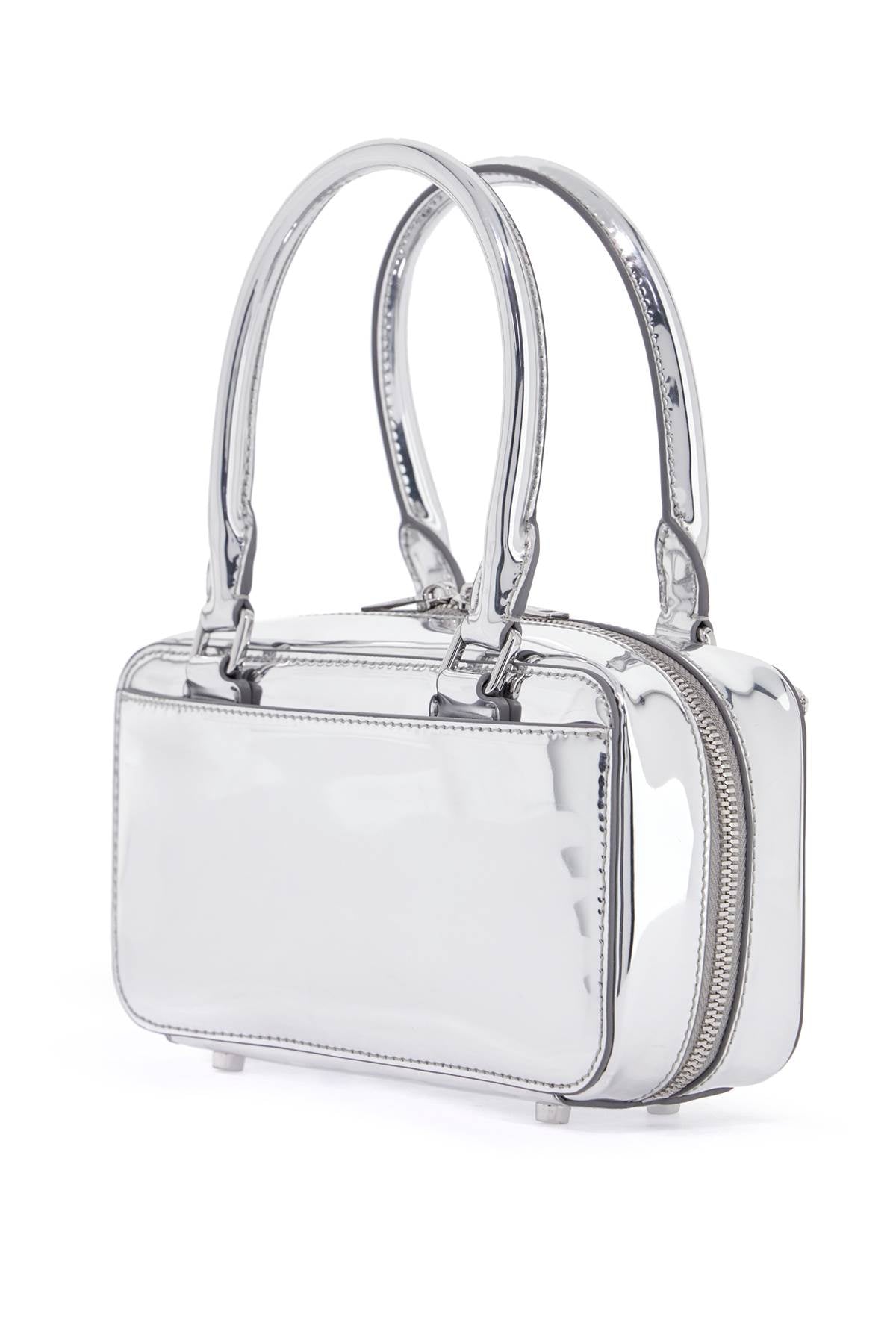 "diamond-studded Mirrored Leather Satch  - Silver