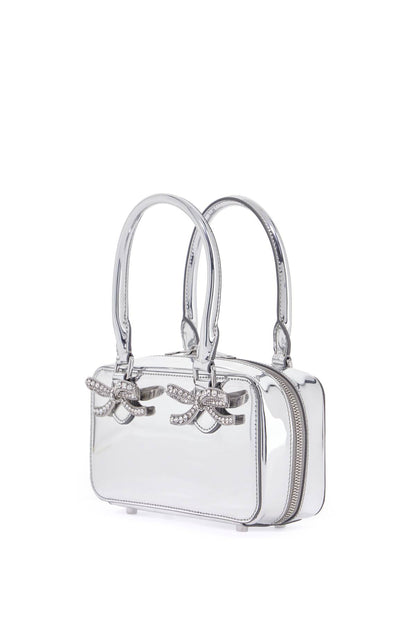 "diamond-studded Mirrored Leather Satch  - Silver