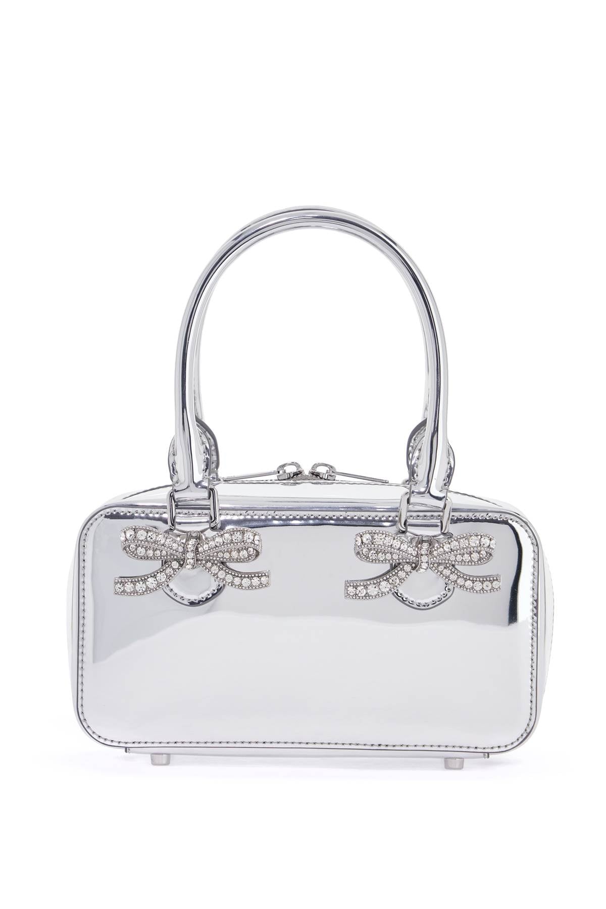 "diamond-studded Mirrored Leather Satch  - Silver