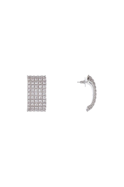 Rectangular Chain Earrings With Cubic Zirconia In Silver  - Silver